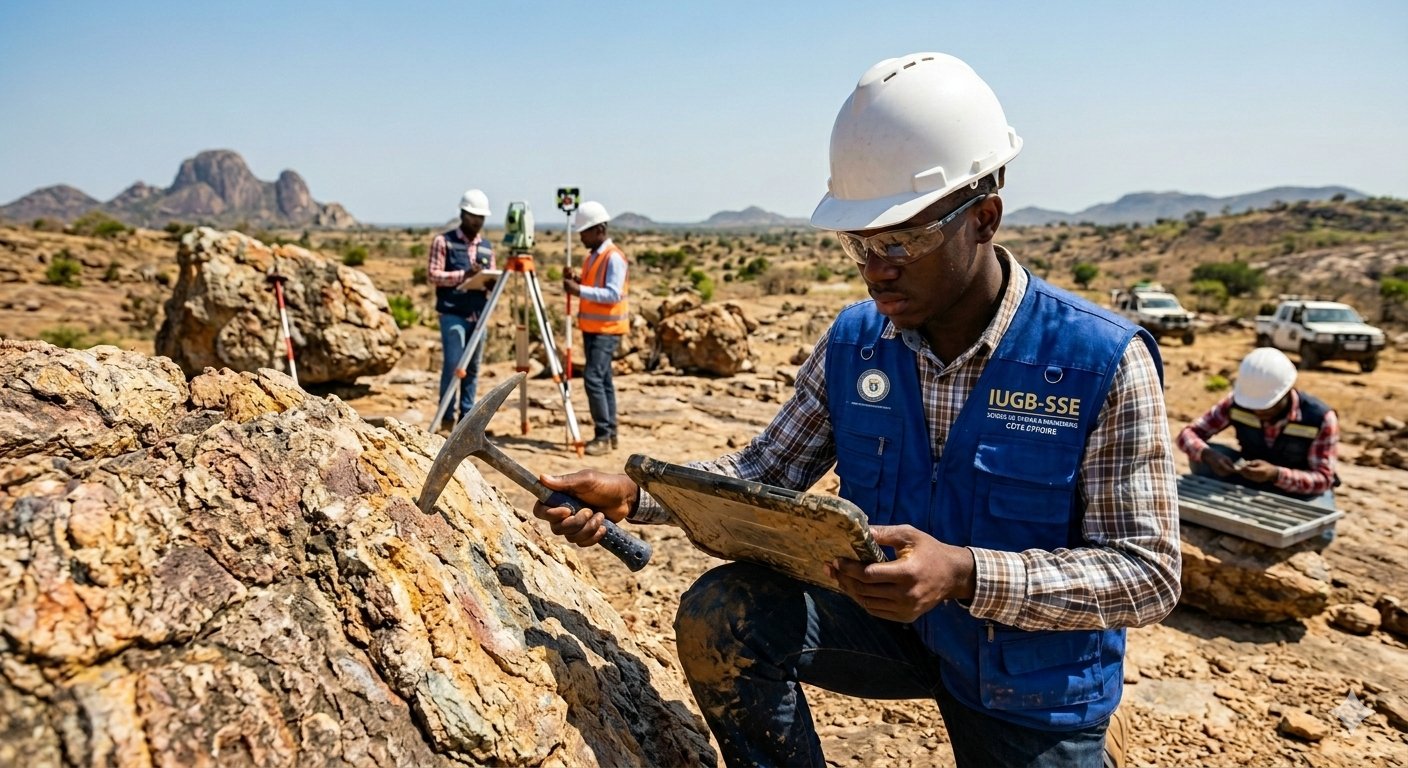 IUGB-SSE mining engineering student conducting geological field survey in West Africa